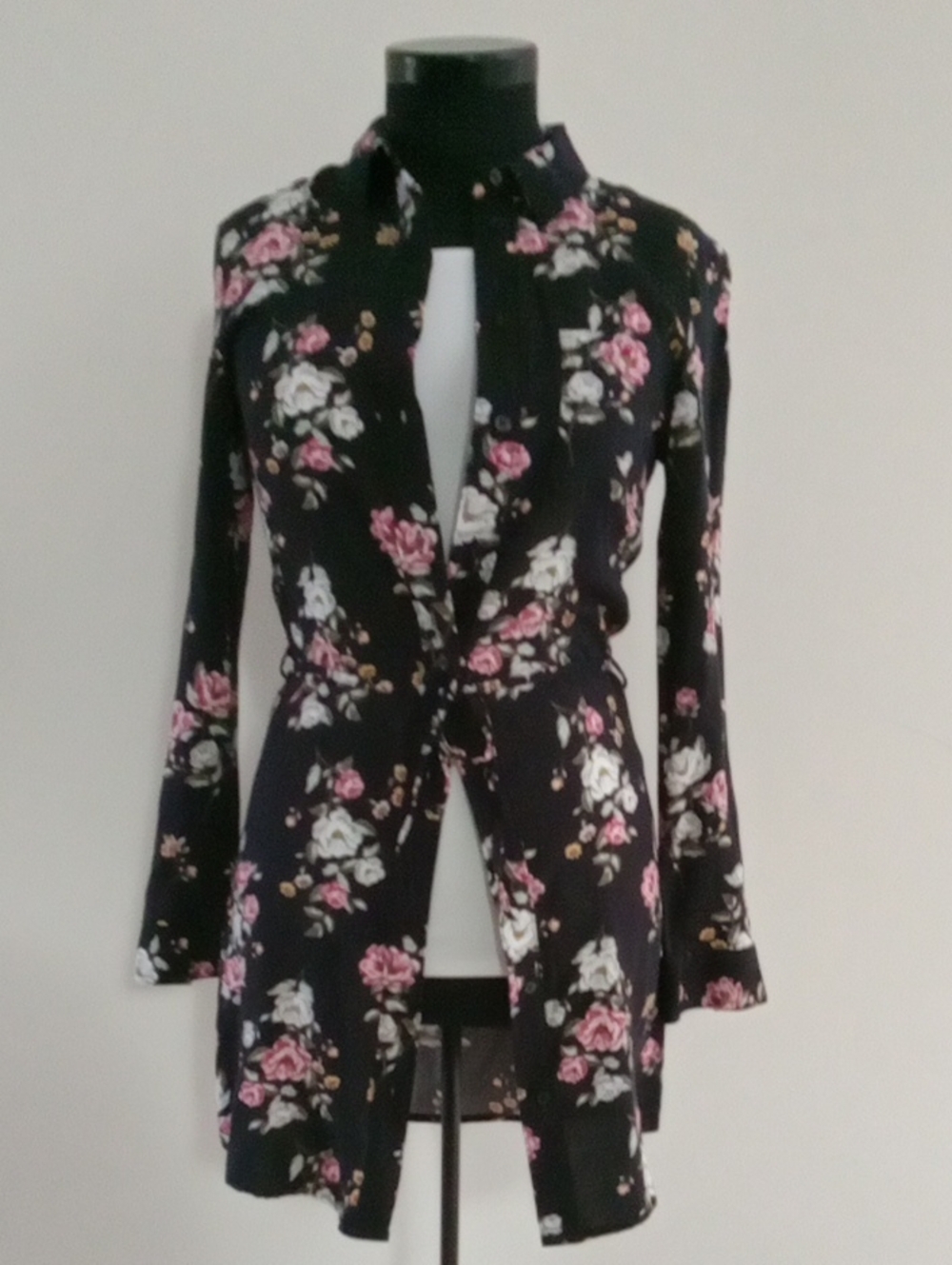 H&M Black Floral Tie-Front Blazer Dress/Tunic - Pink & White Flowers